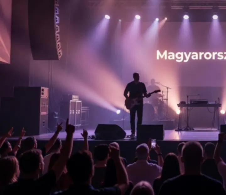 Színpad fényekkel és élő koncert hangulat