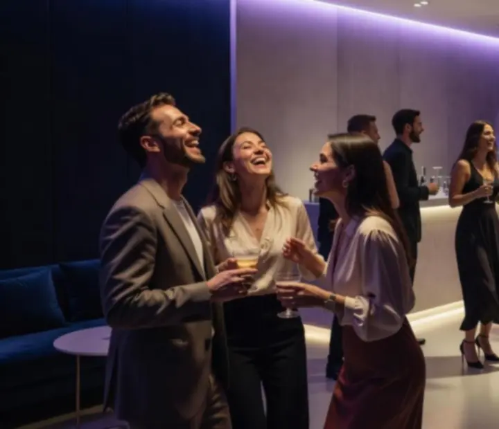 Partizó vendégek fények között egy Nightlife Programs eseményen